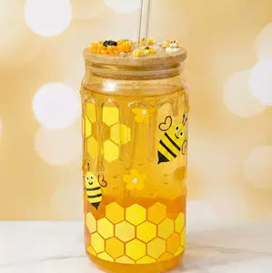 Vaso Snowglove 16oz - Acrílico Doble Pared - Efecto Miel y Glitter - Diseño Honeycomb Water Bottles