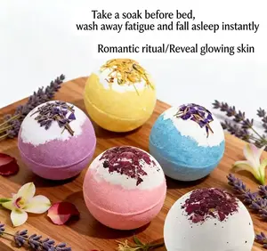 Organic Aroma Foam Floral Bath Bomb Cleanser - 100g/pc, Infused with Essential Oils, Dried Flowers, Soothing Home SPA Body Care Cosmetic for Relaxing Bath, Self-Care Gift