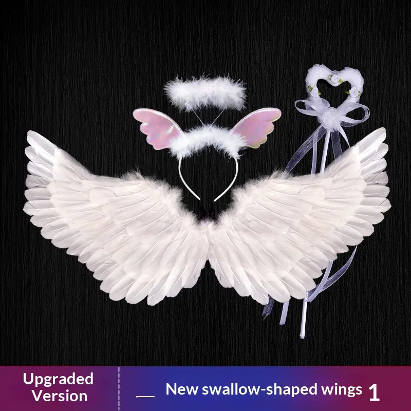 Upgraded Swallow-Shaped Angel Feather Wings, Black Fairy Decoration, Princess Props for Children's Day Stage Performances (Party Hats, Masks & Accessories), Feathers, Black (Upgraded) Swallow-Shaped Wings