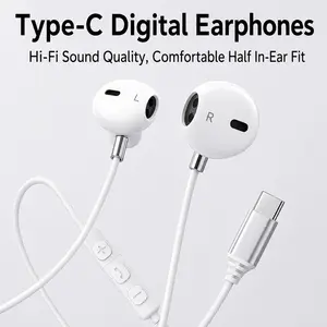 Aluminum Alloy Type-C Wired Half-In-Ear Earphones, High-Quality Noise-Cancelling Headphones With Microphone For Mobile Phones