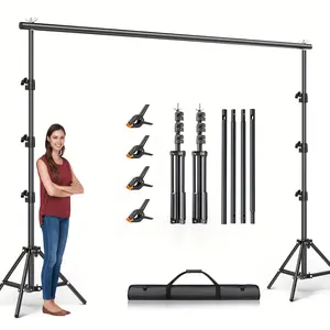 10x10 FT Heavy Duty Backdrop Stand Kit: Complete With 2 Adjustable Support Stands, 4 Crossbars, 4 Clamps And A Carry Bag. Exceptional For Photography & Video Studios And Party Decor Needs
