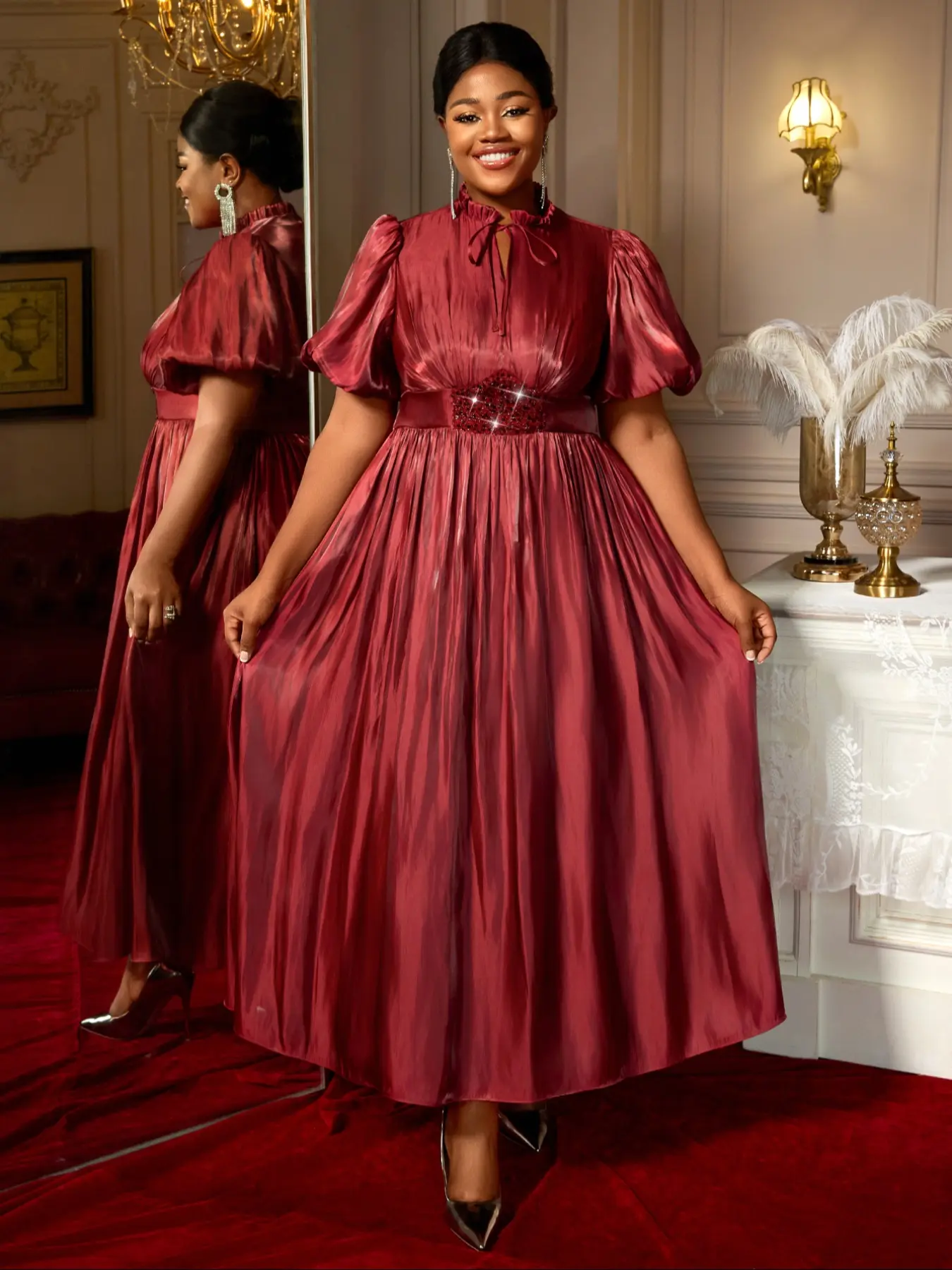 European and American Women large-sized, Fit, lantern-free, puffed 