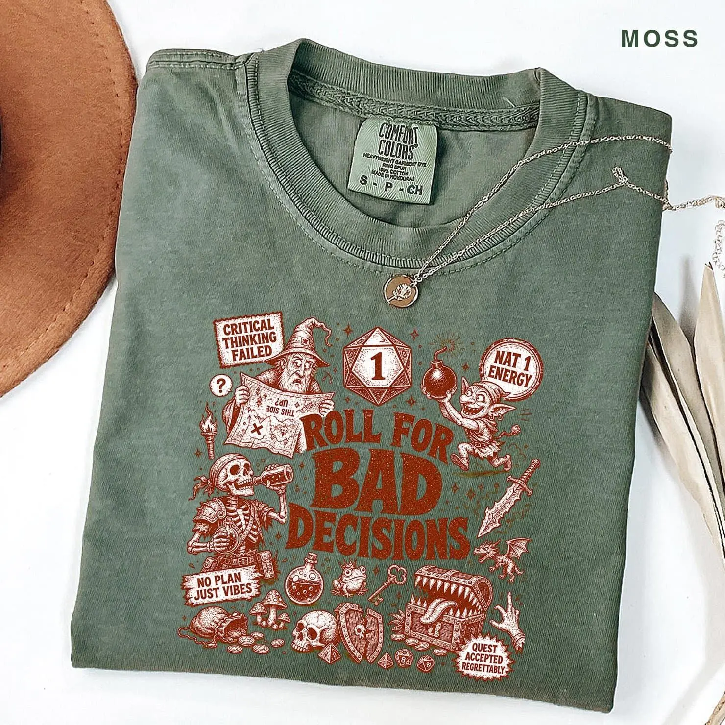 Comfort Colors Roll For Bad Decisions Shirt, Funny DND Dungeon Crawler Tee, Tabletop RPG Gamer Gift, D20 Dice Nerdy Graphic T-Shirt, Fantasy Adventure Apparel