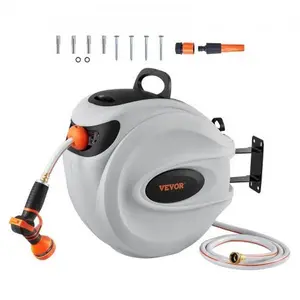 VEVOR Retractable Hose Reel Water Hose Reel 100'x1/2" 180° Swivel Wall-Mounted with 9-Pattern Nozzle