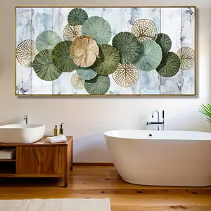 Artistic Leaf Floral Print Wall Art with Solid Wood Frame, Retractable Hanging, Floral Abstract Design for Living Room, Bedroom, Modern Home Decoration Supplies, Home Decoration
