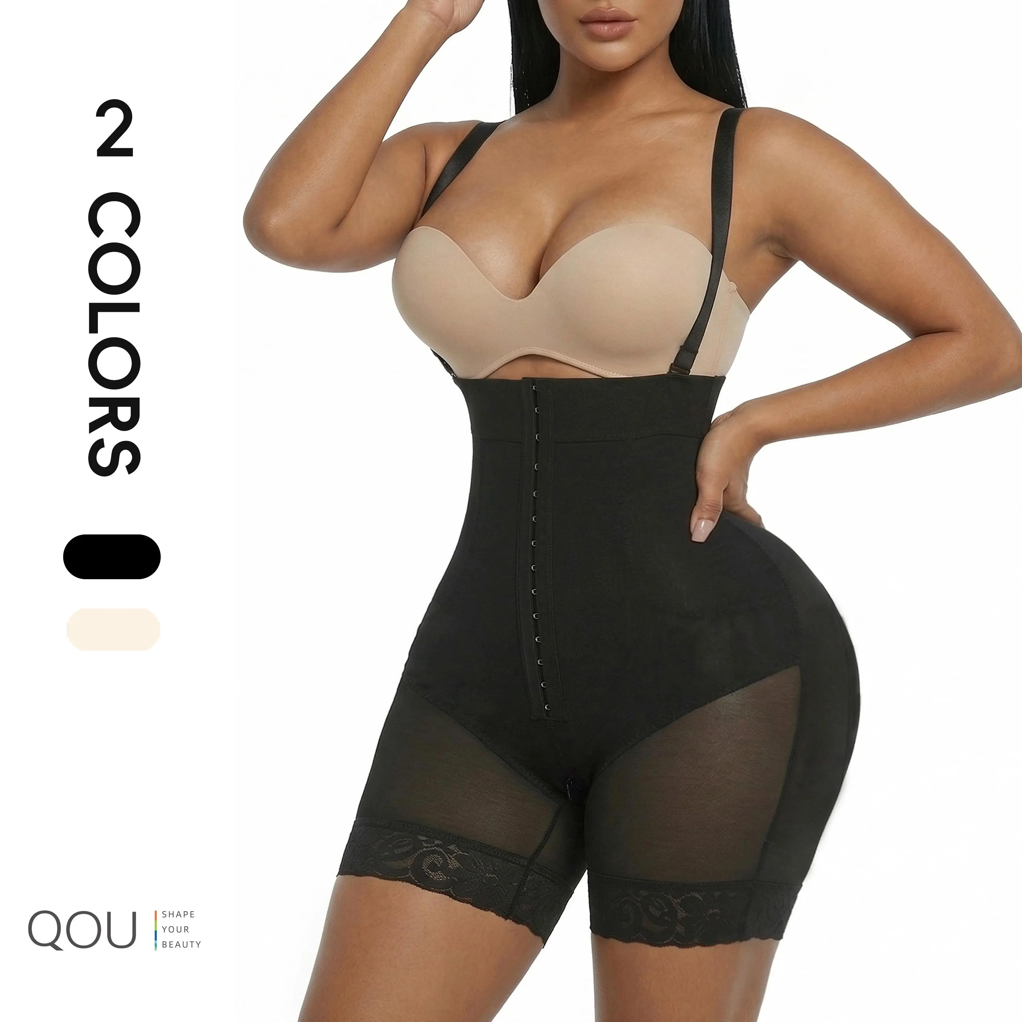 QOU Fajas Colombianas Postpartum Tummy Control Butt Lifter Body Shaper With Zipper Crotch Adjustable Straps High Compression Sculpting Elastic Band For Daily Wear Workout Or Party Confidence, Fits Tall Size Plus Size Women, Basic Casual Girdle
