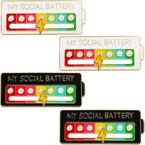 2Pcs Social Battery Slider Pin, Funny Social Battery Pin for 7 Days, My Social Battery Slider Pins for Work, Cute Expression Mood Pins for Introverts Interactive gifts for kids