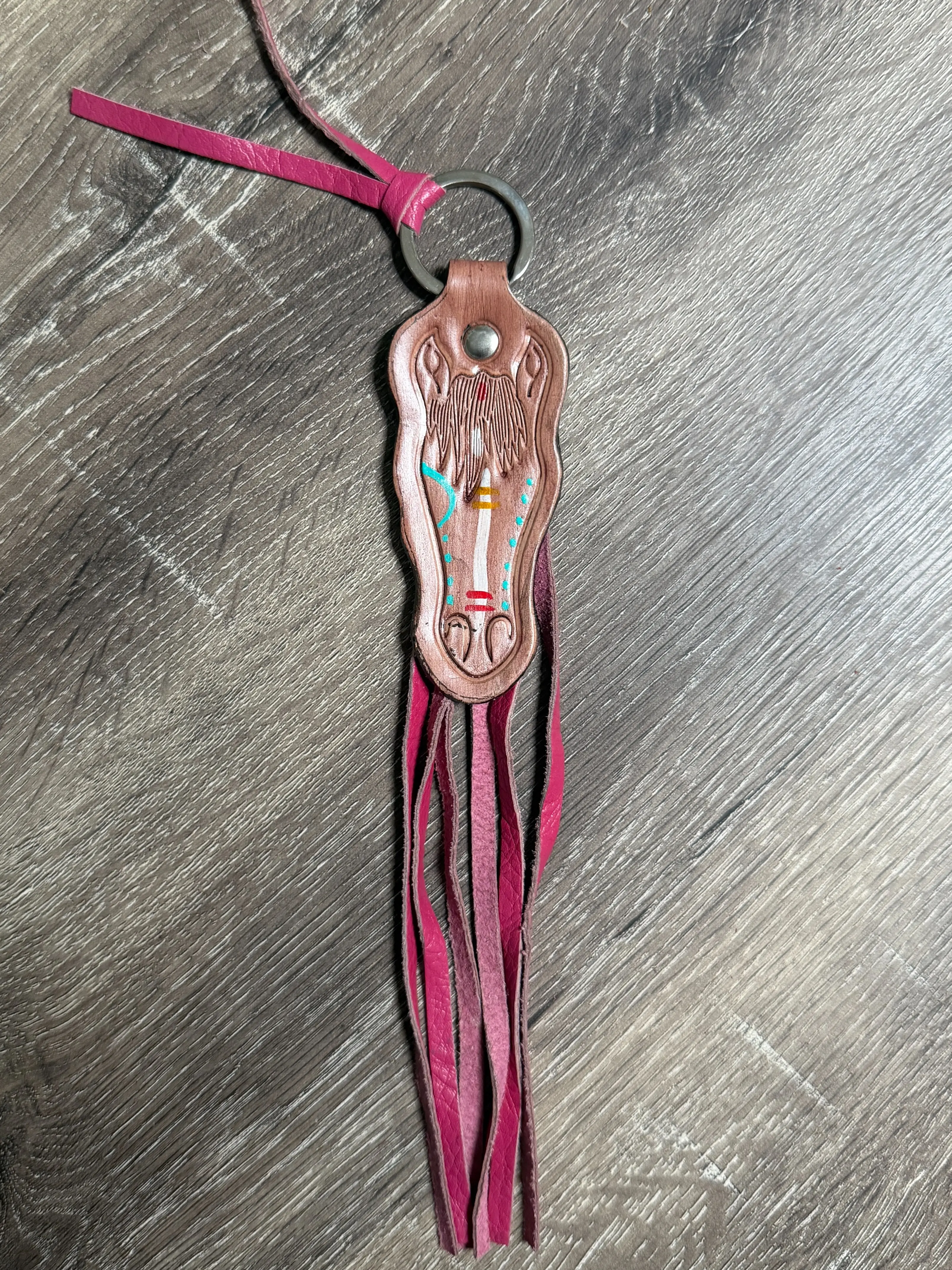 Pink leather horse keychain