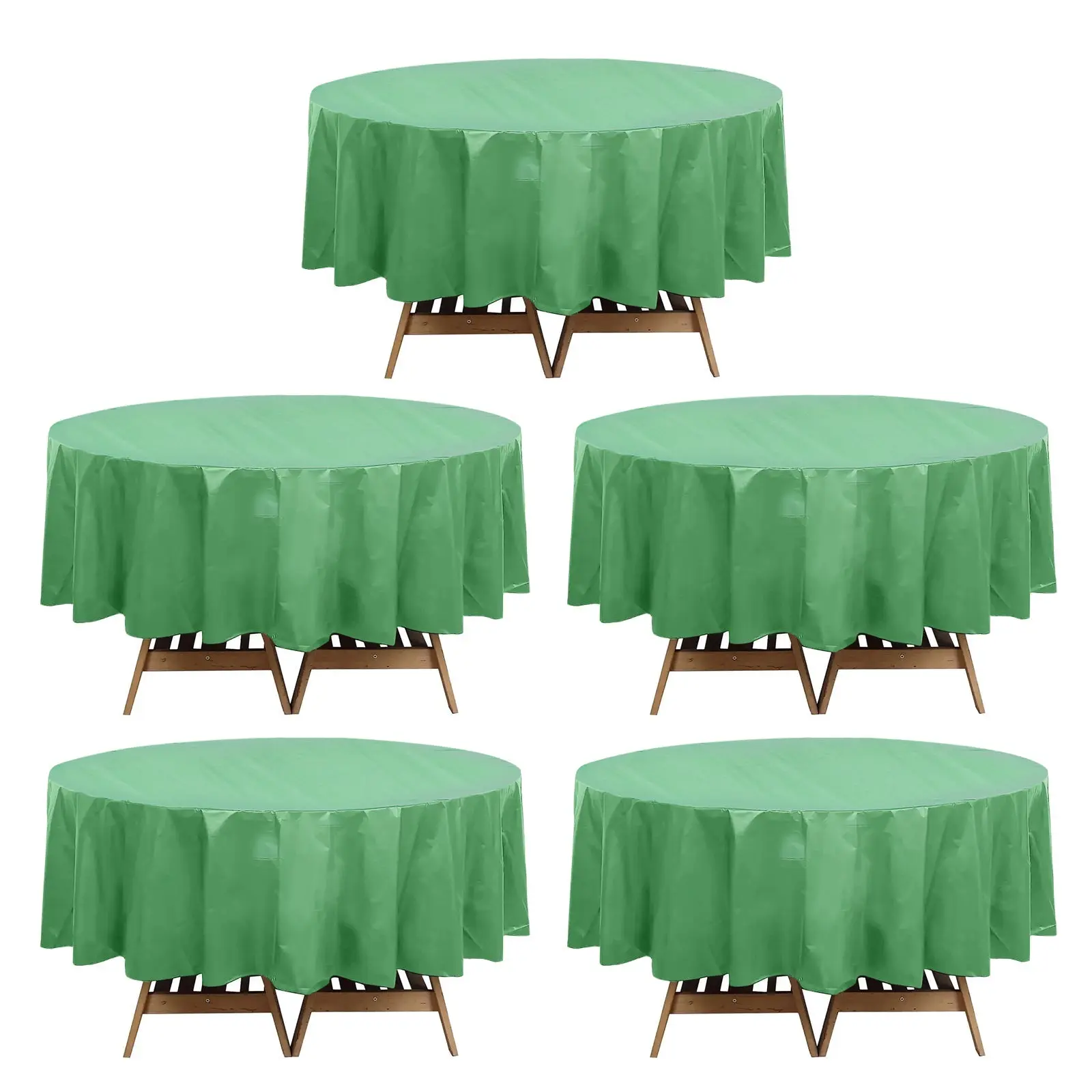 Heavy Duty Plastic Round Table Covers, 5-Pack 84in Sage Green Durable PVC Disposable Tablecloths for Birthday, Wedding, Home Decor, Food & Beverage Use