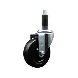 Hard Rubber Swivel Expanding Stem Caster w/4" x 1.25" Black Wheel and 1-1/8" Stem - 300 lbs Capacity/Caster - Service Caster Brand