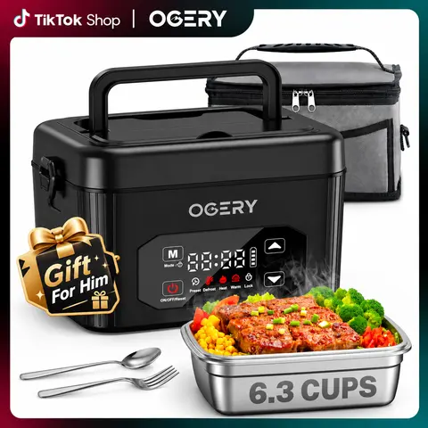 OGERY 2026 1.5L Cordless Electric Lunch Box, 100W Faster Self Heating Lunch box with Automatic Heating & Timer, Gift for Men