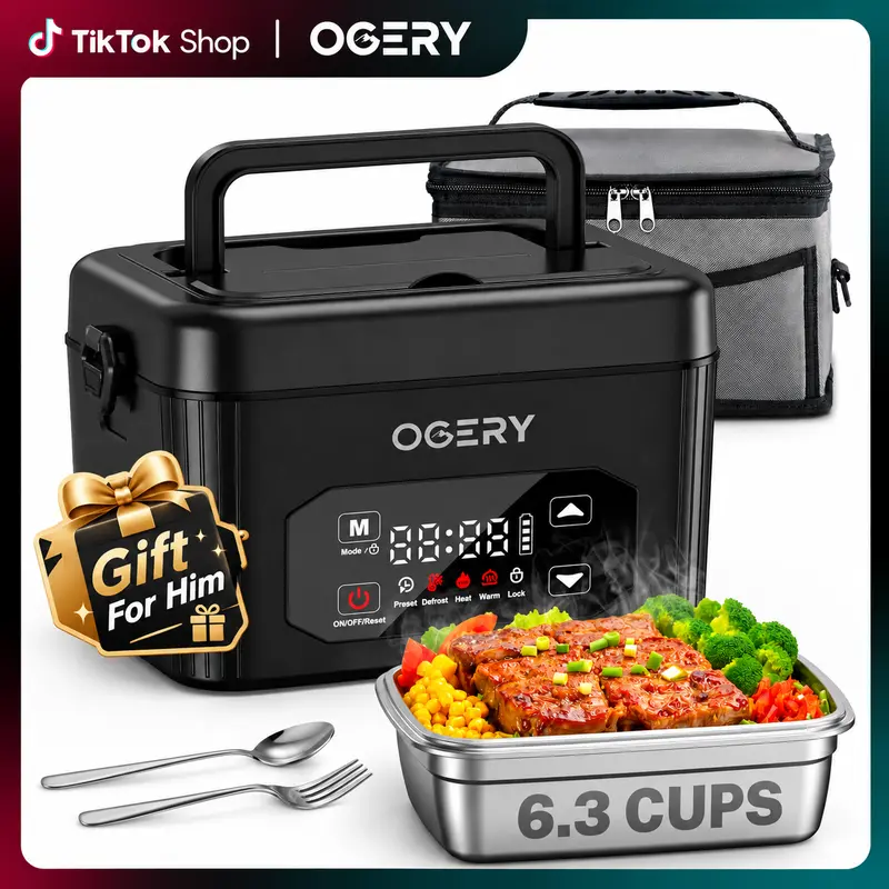 OGERY 2026 1.5L Cordless Electric Lunch Box, 100W Faster Self Heating Lunch box with Automatic Heating & Timer, Gift for Men