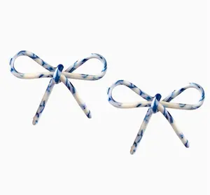 Blue and White Bow Stud Earrings