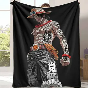 Typography Warrior Design Flannel Blanket Artistic Anime Style Print with Bold Letters and Graphic Art Elements Soft Warm Cozy Lightweight Throw for Bedroom Sofa Office Travel Gift Decor Use