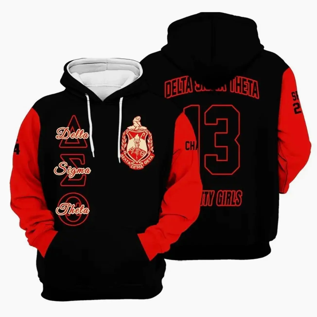 Hoodie 3D & Zip Hoodie Ireishprint Delta Sigma Theta  Chapter Shirt, Personalized Black Mix Crimson Shirt Delta Sigma Theta Sorority Hoodie