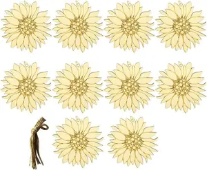 20Pcs Unfinished Wood Cutouts Sunflower Wood Shapes Pieces Wood Discs Slices