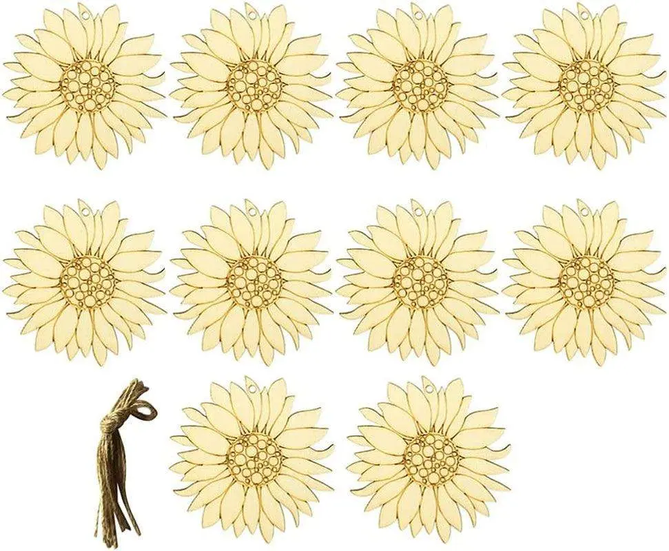 20Pcs Unfinished Wood Cutouts Sunflower Wood Shapes Pieces Wood Discs Slices