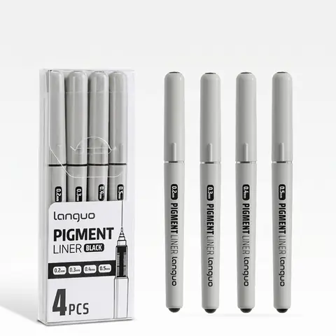 Languo Waterproof Black Pigment Liner Markers Set (4-Pack Assorted Pack, Multi-Size Ink Pen Tip), Smudge-Proof High Detail Inking Tools for Artist Sketching, Office Professional Supplies, Markers Set Pens & Refills