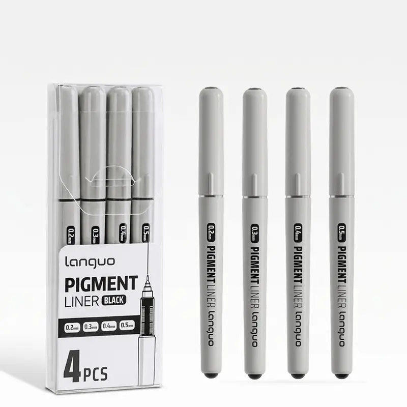 Languo Waterproof Black Pigment Liner Markers Set (4-Pack Assorted Pack, Multi-Size Ink Pen Tip), Smudge-Proof High Detail Inking Tools for Artist Sketching, Office Professional Supplies, Markers Set Pens & Refills