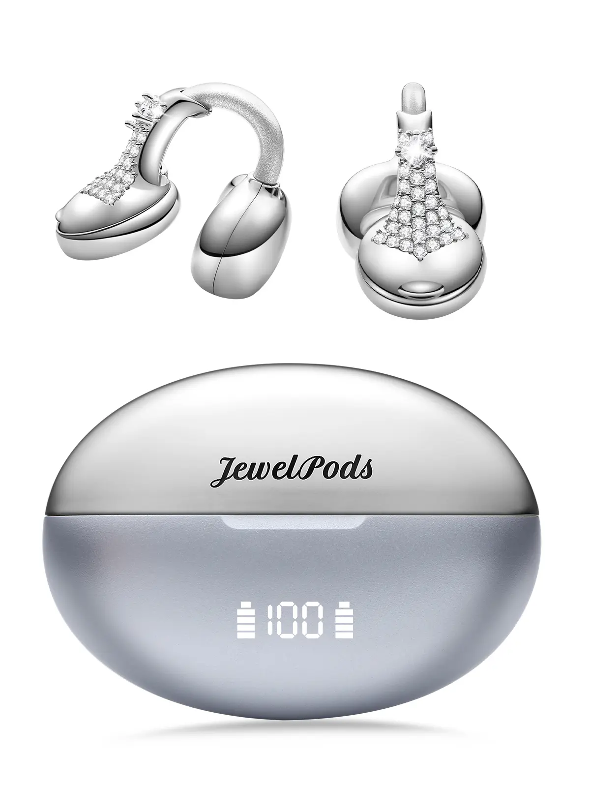 JewelPods C3 Wireless Earbuds, Jeweled Open-Ear Bluetooth Headphones for All-Day Comfort, Ultra-Light Memory Wire Clip-On, 60H Playtime, Sweat & Water Resistant, Premium Sound, Rose Gold