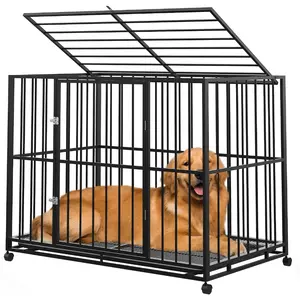 Dog Crate for Large Sized Dogs, Heavy Duty Stainless Steel Indoor Kennel Escape Proof with Wheels and Removable Tray, Extra Large XL XXL Indestructible Dog Cage Stackable for High Anxiety Dogs
