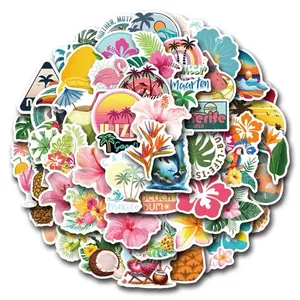 Tropical Summer Sunshine Beach Mix Stickers Decals - 55 pcs Designs for Laptops Phones Phone Cases Scooters Consoles Walls Luggage Books Journal Notebooks Craft Projects Party Decorations Cellphone Smartphone Casing Screen Protector