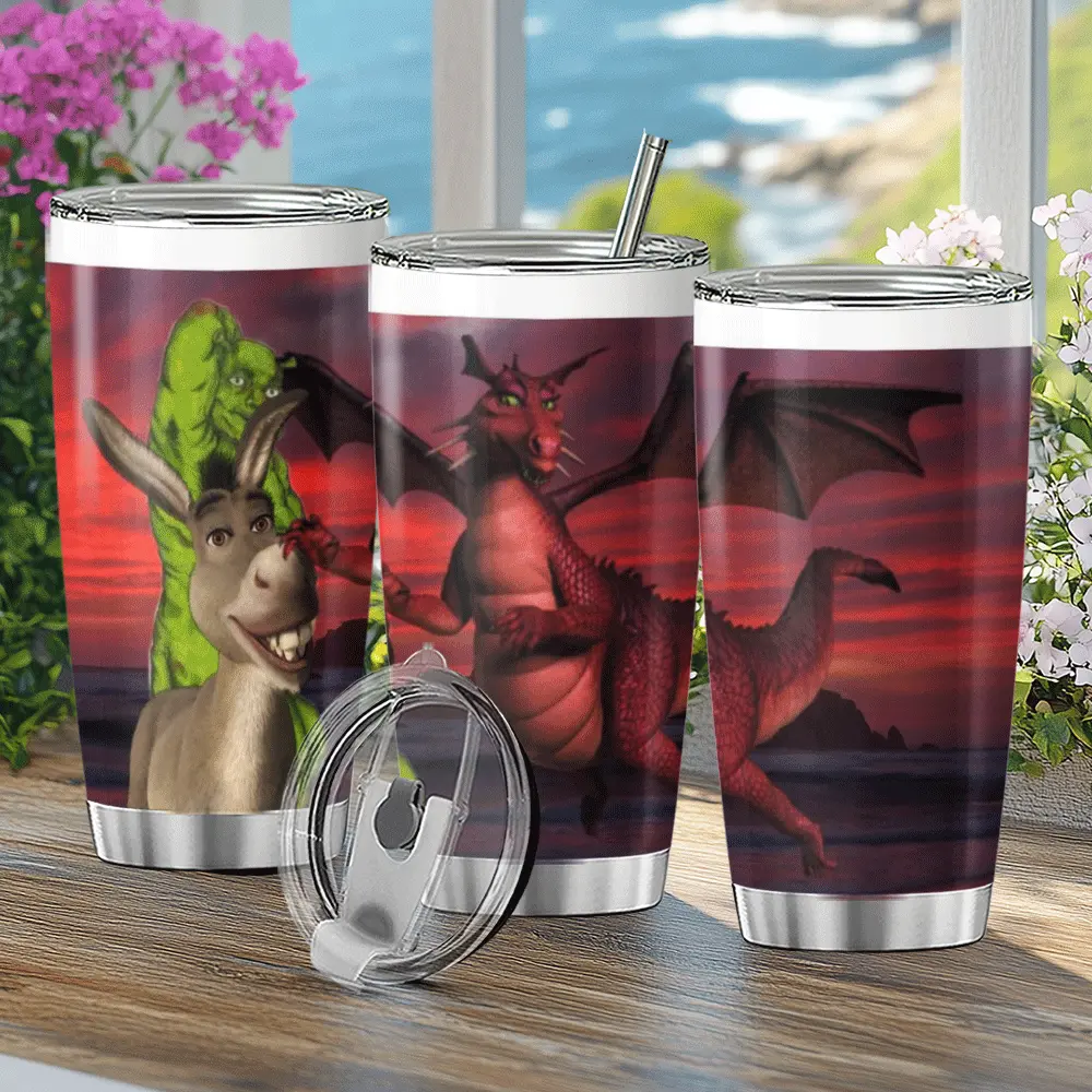 Tumbler Shrek Donkey And Dragon Shreks Family Photo 20 30 Oz Travel Iced Coffee Office Stainless Hot Tea Steel