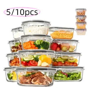 Multi-size plastic food storage container set, available in 5/10 pieces, detachable integrated lock, silicone seal, super leakproof, easy to clean, high-quality and durable, ideal for home use and picnics.