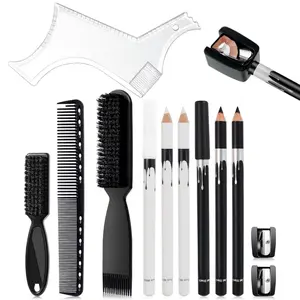 12Pcs Beard Shaper Tool Kit for Men Grooming, White Black Barber Pencil for Lineup Edging with Sharpener, Hairline Beard Guide Shaping Barber Comb Clipper Cleaning Brushes Hair Combs Set - Home Improvement.