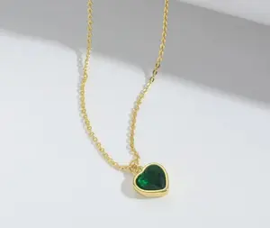 Bezel Set Emerald Inspired Heart Necklace