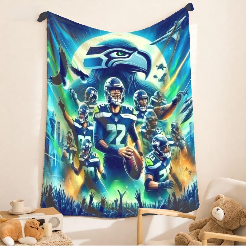 Seattle Seahawks Player Theme Flannel Blanket, Large Size, Soft Lightweight Warm, Perfect for Bed Sofa Office Camping Travel