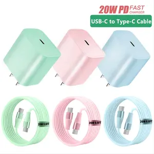 JIMROZ 20W PD QC3.0 Fast Charger & USB-C To Type-C Fast Charging Cable, Multicolor Charging Cable Compatible with iPhone HUAWEI Samsung Xiaomi OPPO Travel Charger