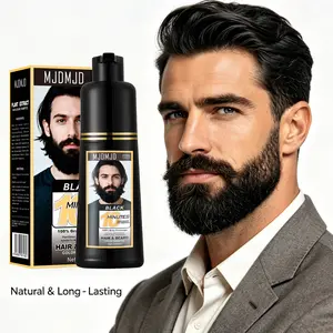 Men's Black Beard & Hair Dye Shampoo, 3-in-1 Gray Coverage Formula for Mustache, Beard & Hair, Natural-Looking Black Color, Easy At-Home Application