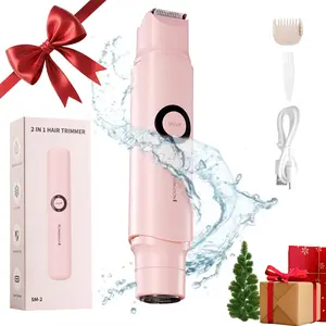Bikini Trimmer for Women, Electric Shaver and Razor Rechargeable, 2 in 1 Double Head Dual Purpose, IPX7 Waterproof, for Painless Trimming of Pubic Hair, Face, Underarms and Legs, Gift,  Handy