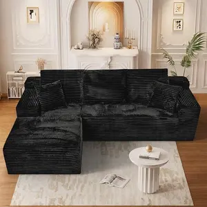 L-Shaped Sectional Modern Boneless Corduroy Couch with Chaise-No Assembly Required! Deep-Seat, Upholstered Modular Cloud Sofa for Living Room, Plush Corduroy Fabric