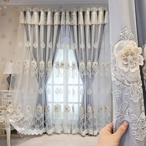 Luxury European Embroidered 100% Blackout Curtain, Dustproof Heat Insulation, Easy Ring Hole Installation, Korean Style Drapes, Home Decoration Curtain, Thermal Insulated Curtain, Heavy Curtain