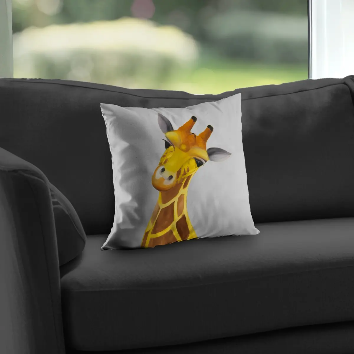 360 Stand Durable 14x14 in. African Wildlife Curious Giraffe Print Poly Twill Throw Pillow - Machine Washable Living Room Home Decor, Living Space, Polyester Insert, Bedroom Decor, 14" X 14", Home Décor