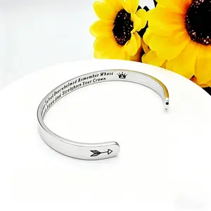 Inspirational Cuff Bracelet, Engraved Mantra Bangle, Motivational Jewelry Gift for Graduation, Birthday, and Milestones