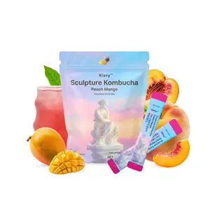 Kivvy Korean Debloat Kombucha Drink 20 Servings Peach Mango Flavor with Lemon Balm & Lion's Mane for Gut Cleanse & Digestion Zero-Calorie Edible Natural