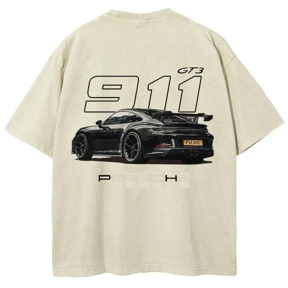 Racing Tshirt Unisex Fit Washed Cotton Oversized Menswear Tops Streetwear Round Neck Tshirt Casual Crewneck Tropical 90s graphic tees t-shirt