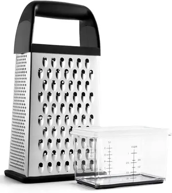 4-in-1 Stainless Steel Cheese Grater with Container – Multi-Function Box Grater for Cheese, Vegetables & Kitchen Food Preparation