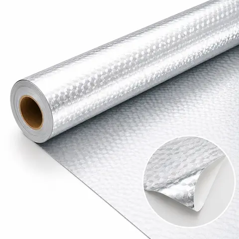 Self-Adhesive Aluminum Foil Kitchen Backsplash Wallpaper, 15.7x118in Oil-Proof Waterproof Peel-and-Stick Liner for Countertops, Cabinets, Drawers, Heat-Resistant Easy-Clean Silver Contact Paper