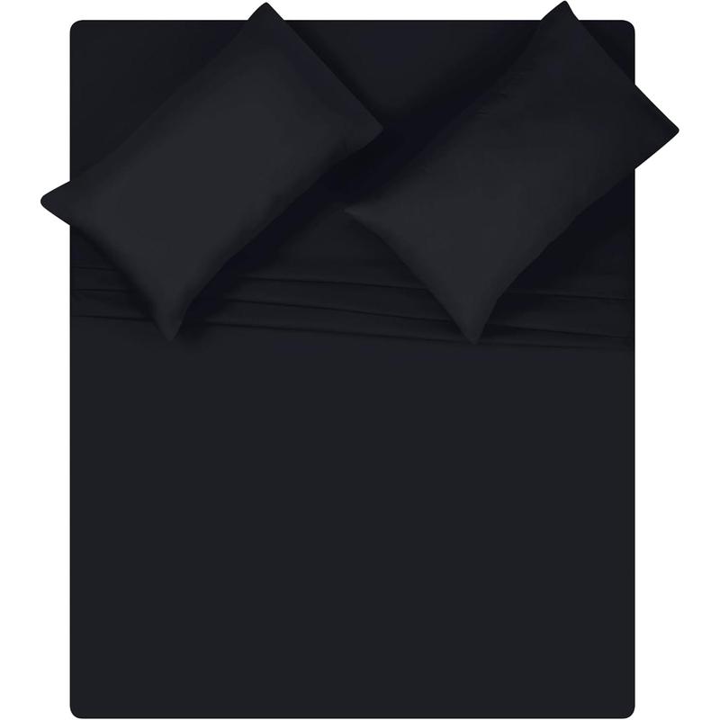 Queen Sheet Set - Double Brushed Microfiber Bedding Set Queen, 4 Piece Deep Pocket Queen Sheet - Soft,-Fit, Wrinkle Free, Quick Dry, Care Queen Sheets - Black