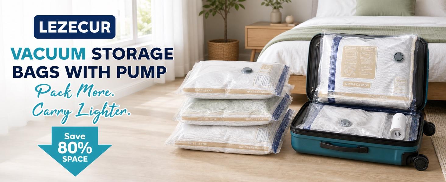 Vacuum Storage Bags with Cordless Electric Pump, 9/15 Pack in 3 Sizes, USB Rechargeable 5000Pa Space Saver Bags for Clothes, Bedding, Travel & Moving