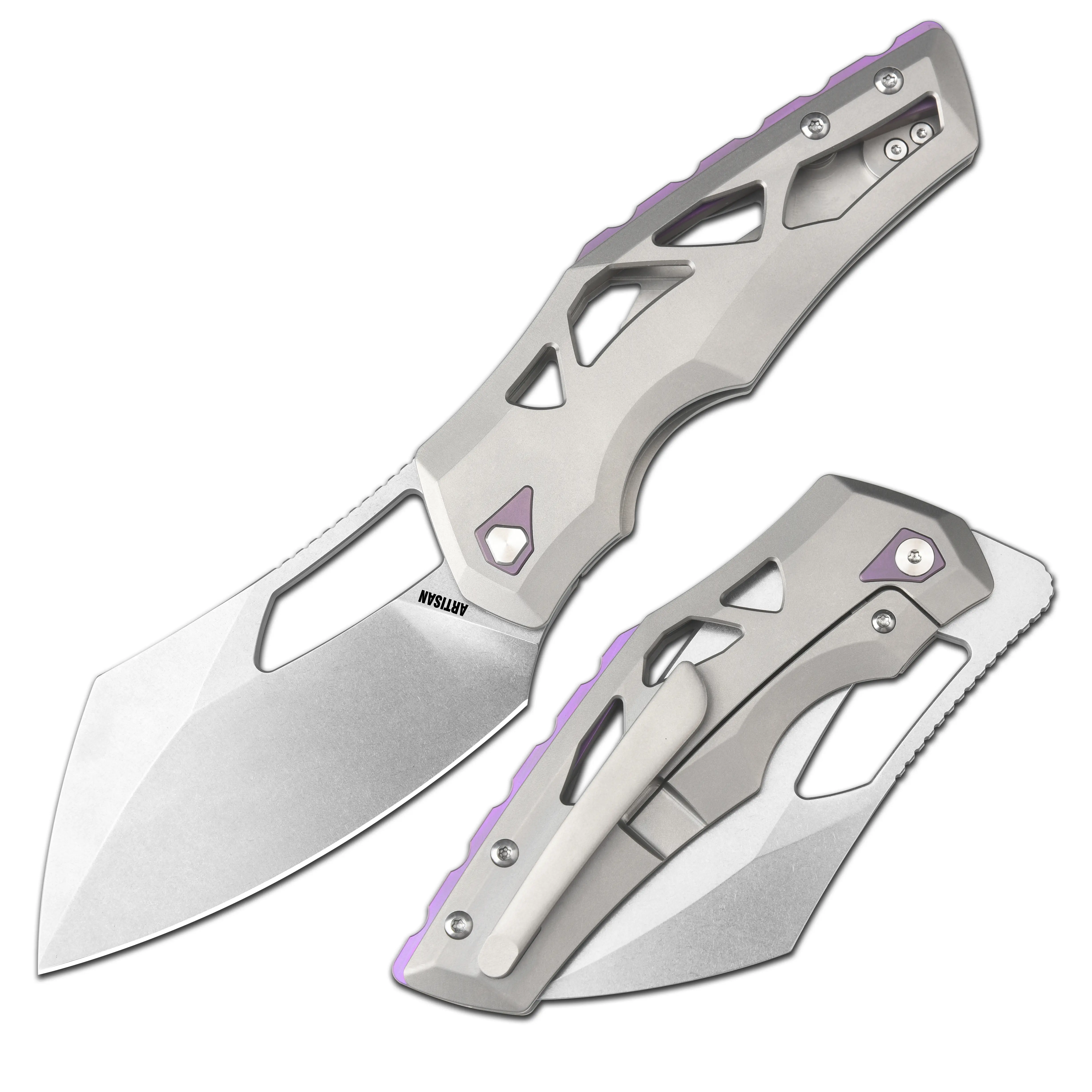 Artisan Cutlery Tortoise 1884G S35VN Steel Blade Titanium Handle Folding Knives