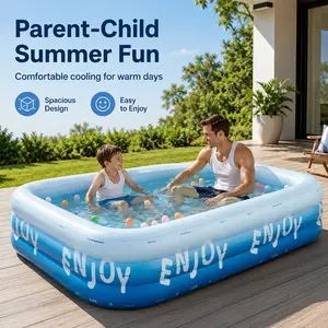 3-Layer Large Inflatable Family Swimming Pool, Inflatable Rectangular Pool for Kids and Adults, Blow Up Swimming Tub in 1.5m/1.8m/2.1m, Sturdy Outdoor Summer Water Accessory, Portable Family Pool for Recreation Relaxation, for Backyard Beach and Garden
