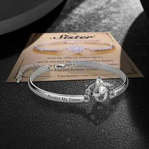 Love Knot Bracelet for Women, "Always My Sister Forever My Friend" Engraved Cuff Bangle, Adjustable  Jewelry, Sentimental Sister Gift for Birthday, Graduation, Christmas