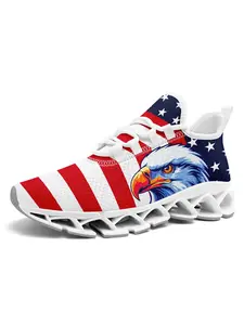 Men's Wide Fit Athletic Sneakers, Patriotic USA Flag Bald Eagle Graphic, Trendy Breathable Lightweight Running Shoes for Workout & Everyday