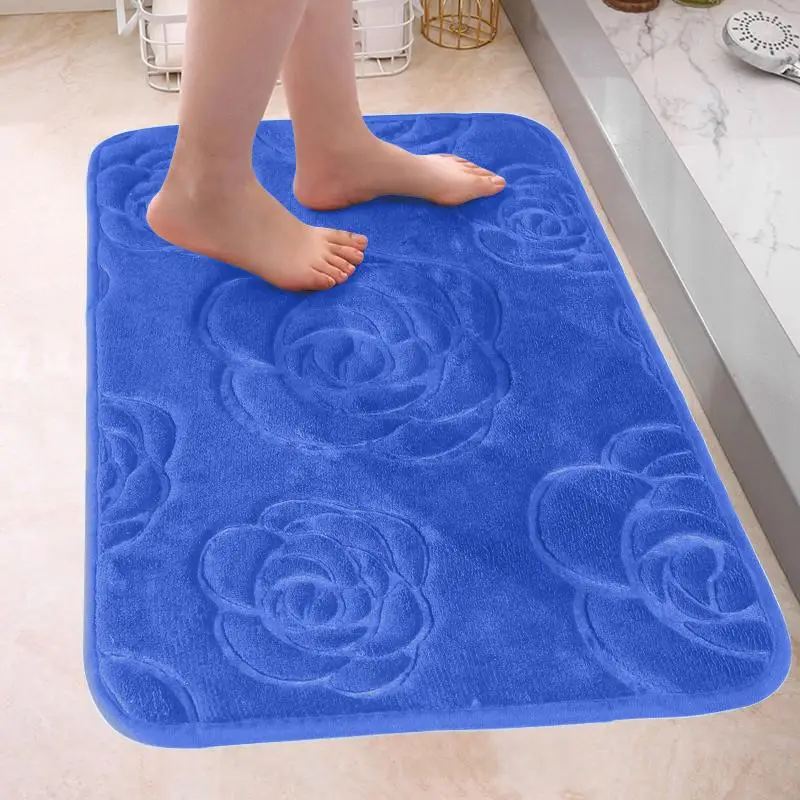 Rose Embossed Absorbent Bath Mat, Washable Soft Anti-slip Door Entrance Carpet, Bath Rug, Household Mat for Indoor Living Room Bedroom Kitchen, Fall E