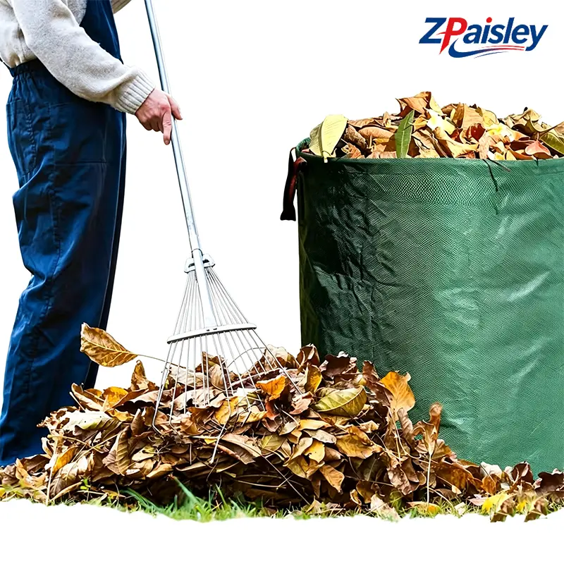 1Pc Reusable Heavy Duty Garden Waste Bags - Large Woven Collapsible Sacks with Top & Bottom Handles, Tear-Resistant Waterproof Design for Lawn Cleanup, Outdoor Gardening Debris Management (Sports & Outdoor Picnicware Bags)